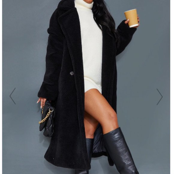 BLACK TEDDY BEAR BORG COAT - Pretty Little Things - Picture 2 of 3